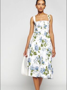 NWT REFORMATION Tagliatelle Linen Dress, Riviera, size 6